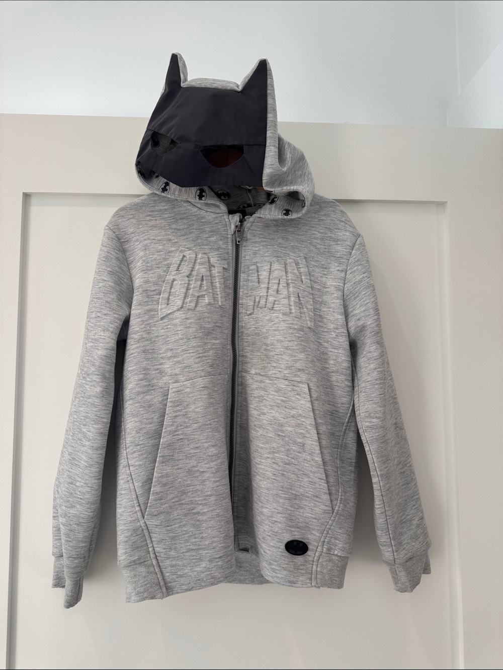 Ikks Gray Batman Hooded Zip-Up Sweatshirt with Masked Hood